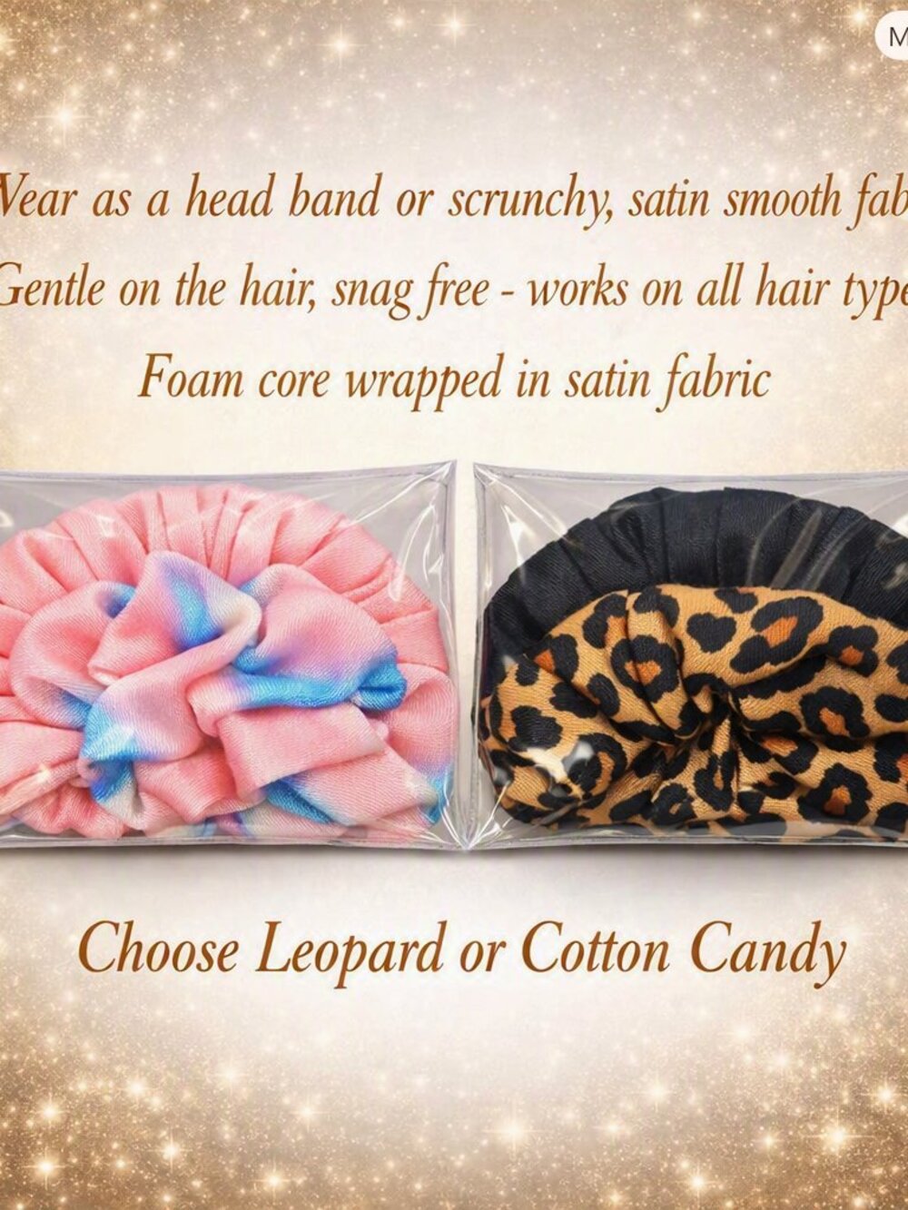 Heatless Curling Scrunchie Leopard/Black Print or Cotton Candy- Pick 1